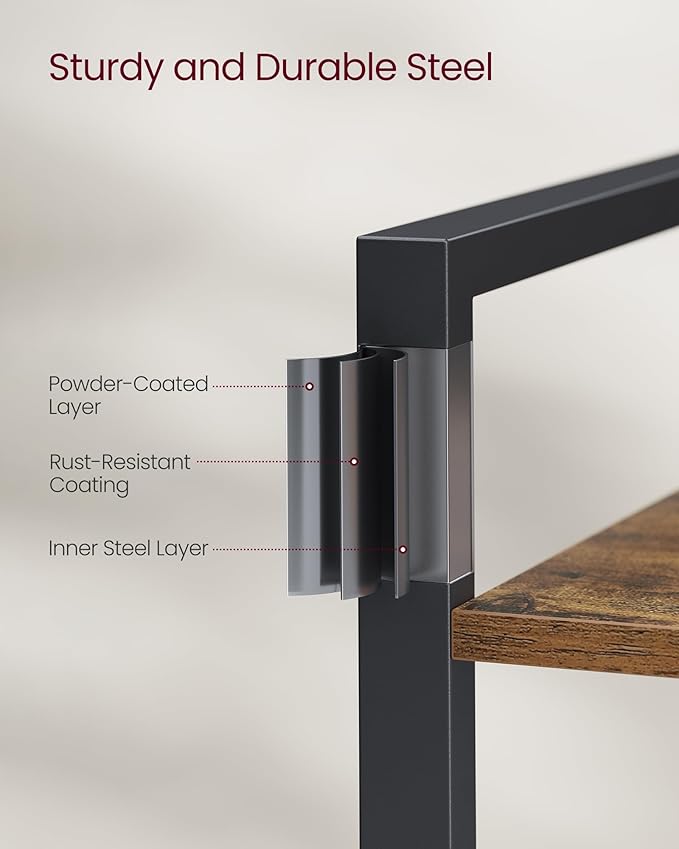 VASAGLE 3-Tier Bookshelf, Bookcase with Steel Frame, Book Shelf for Living Room, Home Office, Study, 9.4 x 15.7 x 30.1 Inches, Industrial Style, Rustic Brown and Ink Black ULLS098K02