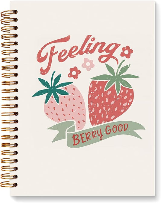 JXREQ Trendy Preppy Pink Strawberry Notebook Girly Journal Notebook for Women School Office Supplies, Notebooks for Note Taking Writing, Girly Spiral Notebooks 5.5x8.3