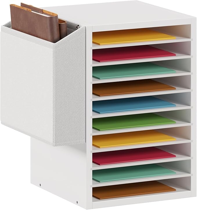 Office Mail Sorter, Wooden Paper Organizer with Storage Bag, 10 Tier Adjustable Classroom Mailbox, Removable Classroom Organization, Teacher Desk Organization for Office, Study, White