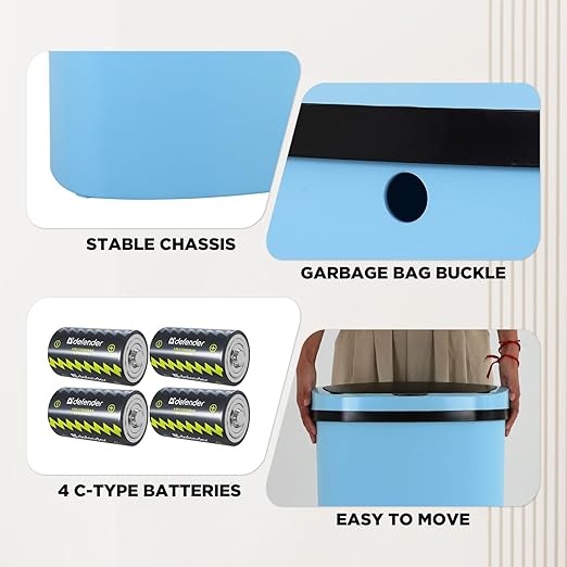 PayLessHere 13 Gallon Trash Can Kitchen Trash Can Automatic Garbage Can with Lid Touch Free High-Capacity Motion Sensor for Kitchen Bedroom Bathroom Office Wateproof Trash Bin (1, Blue)