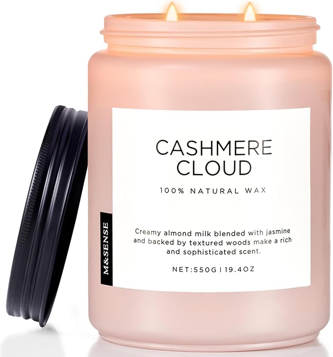 M&SENSE Warm Cashmere Scented Candles, 19.4oz 110 Hour Long Lasting 2 Wick Organic Natural Soy Wax in Glass Jar Candle for Bedroom Kitchen Home Decor, Housewarming Gifts for Family Friends