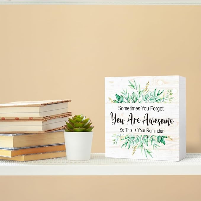 You Are Awesome Wooden Block Sign, Your Reminder Encouraging Desk Decor With Motivational Quote 5" x 5", Inspirational Gift For Her Office & Home