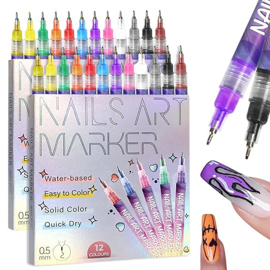 12 Colors Nail Art Pens Set, Nail Art Markers Polish Pen for 3D Nail Art, Drawing Painting Liner Brush for DIY Nail Art Beauty Adorn Manicure Tools (24 colors)