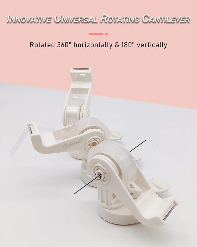 Mini White Tape Dispenser｜Non-Slip Suction Cup & 360° Rotating Arm for One-Handed Operation, Small Clear Suction Cup Tape Dispenser Desk for Packing, Office, Home, Fits 1" Core