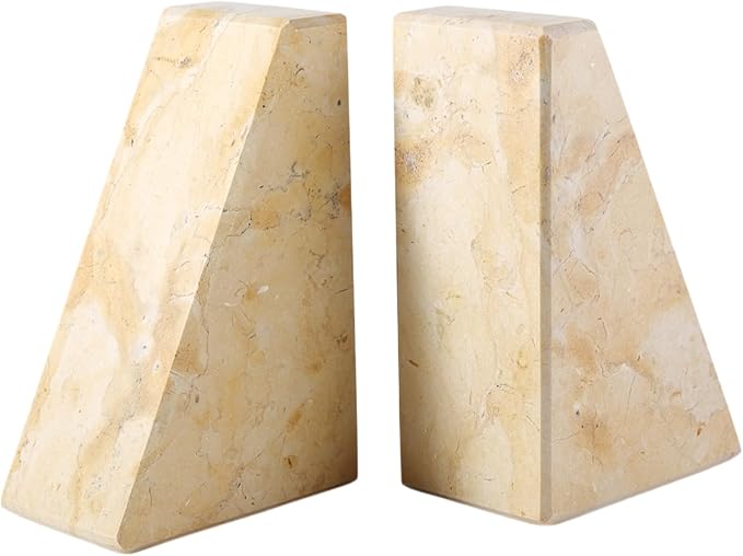 Koville Marble Bookends for Shelves, Large Bookends for Heavy Books, Non-Slip Heavy Duty Book Stopper for CD/Movies, Aesthetic Decorative Bookends for Shelves Table Home Decor(Gold)