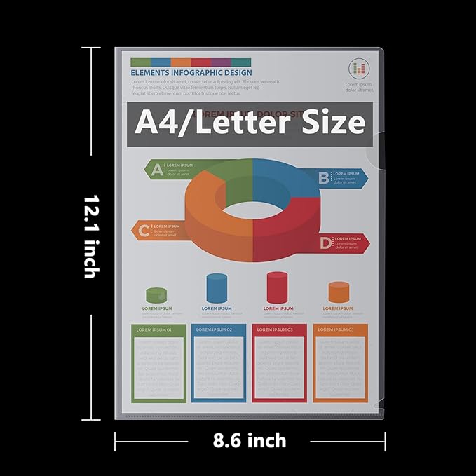 37 Pcs Clear Plastic Document Folder Project Pocket for Letter / A4 Size Paper - Transparent L-Type Plastic Folder