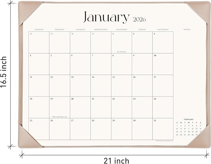 Simplified Desk Calendar 2026 with Desktop Mat, Cabbrix Large Desk Pad Calendar 21" x 16-1/2" Runs From January 2026 to December 2026, Desk Blotter Calendar for Home School and Office (Apricot)