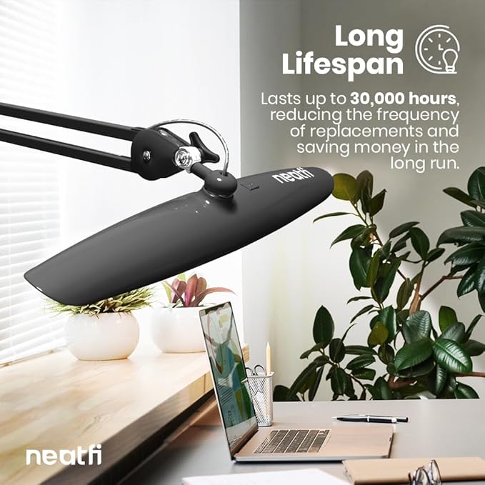 Neatfi XL 2,200 Lumens LED Task Lamp, 24W Super Bright Desk Lamp, 117 Pcs SMD LED, 4 Level Brightness, Dimmable, Task Light for Home, Office, Workbench (Non-CCT, Space Gray)