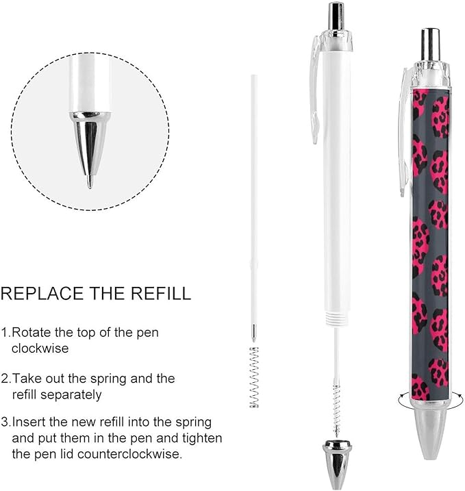 2 Pack Ballpoint Pens, Luxury Pink Dark Gray Leopard Cheetah Print Retractable Pen with Black Ink Home Accessories Stationary Cute Rolling Ball Refillable Pens, 0.5mm