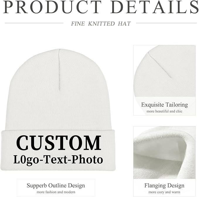 Custom Beanie for Men Women Bulk Custom Winter Hat Beanies with Logo Text Image Personalized Knit Hats Gifts for Business
