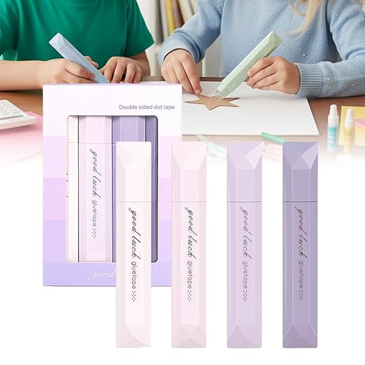 4-Pack Strong Double Sided Tape Roller, 0.23in x 16.4ft Adhesive Tape Glue for Gift Wrapping, Junk Journals, Paper Crafts, Essential Scrapbooking Supplies, Photo Mounting, School Office (Purple)