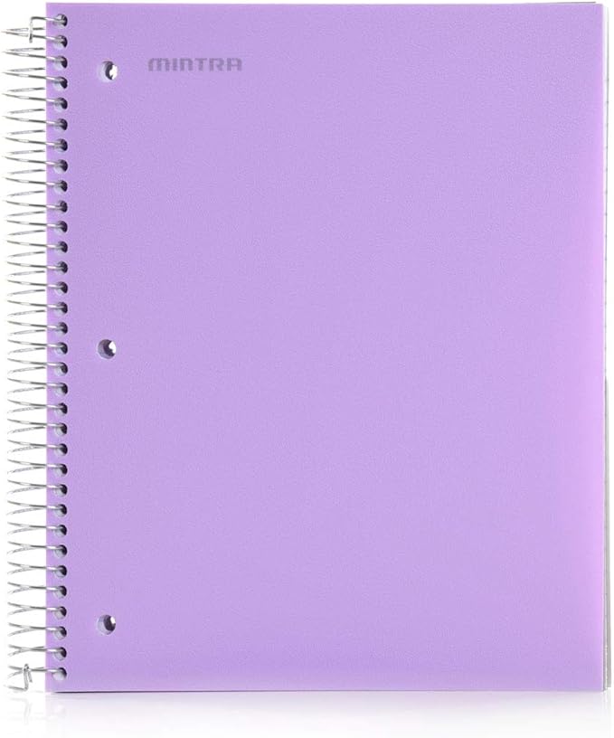 Mintra Office Durable Spiral Notebooks, 5 Subject (Lavender, Wide Ruled 1pk)