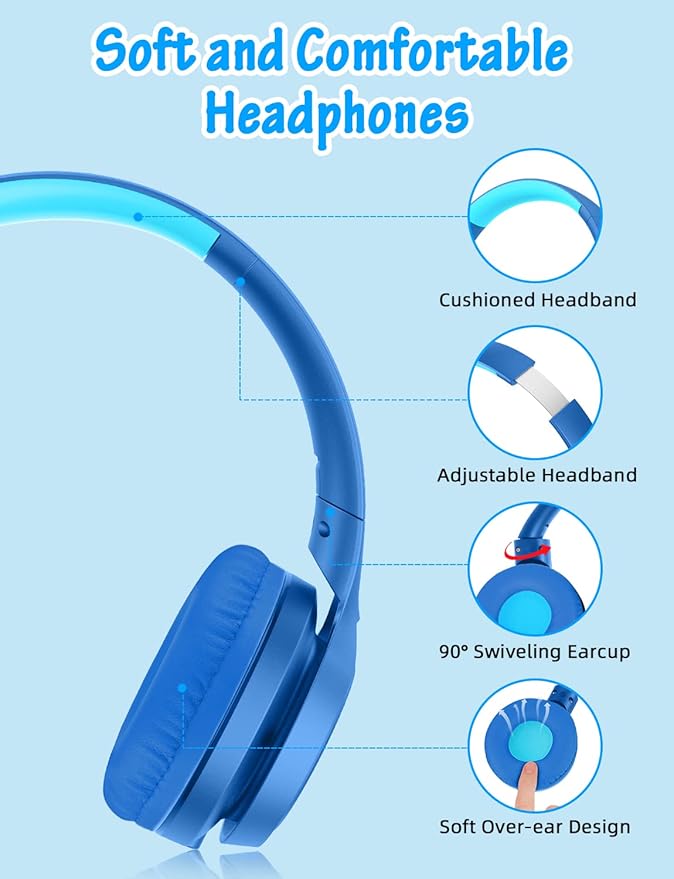 Kids Headphones with Microphone, Wired Over Ear Headsets with Limited Volume 85dB/ 94dB for Boys Girls Teens Children Online School/Travel/iPad/Tablet/Cellphone