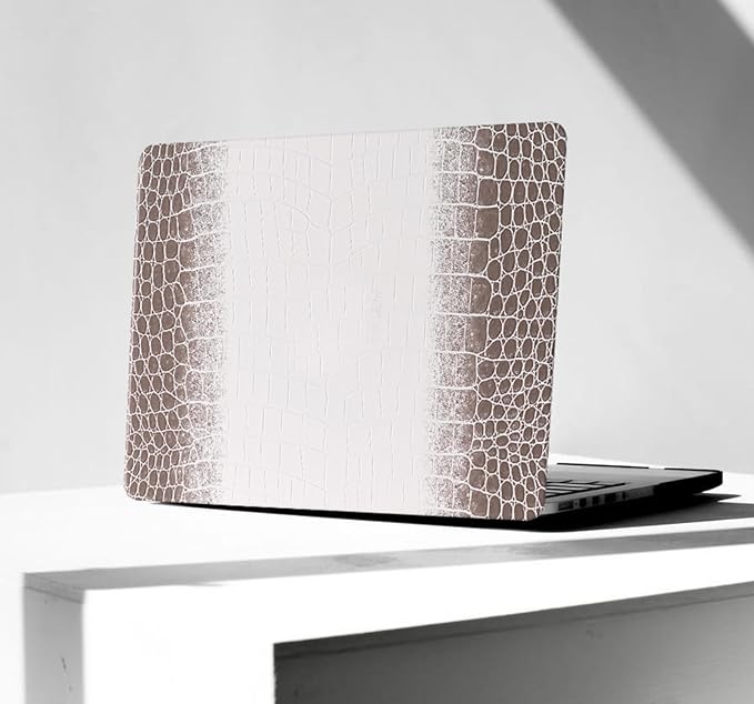 KEROM Compatible with Crocodile MacBook Air 13 Inch Case 2025-2022 M4 M3 M2 A3240 A3113 A2681, Textured Elegant Luxury Aligator Skin Snakeskin PU Leather Hardshell Case & Keyboard Cover, Brown White
