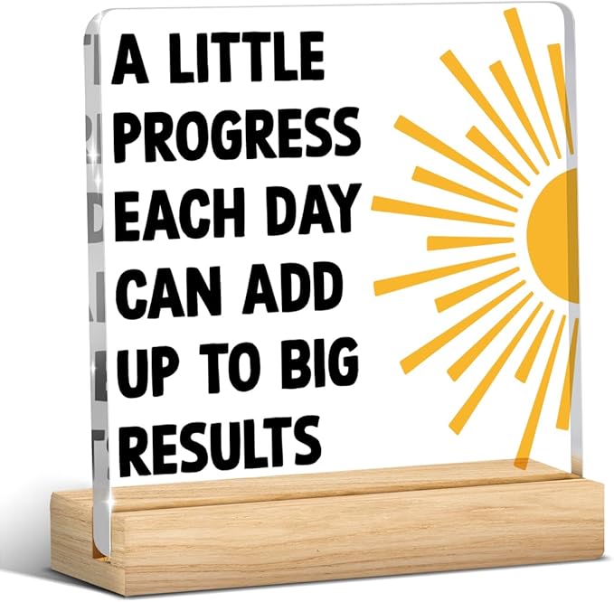 Motivational Mental Health Decoration, Therapy Office Desk Decor, School Counselor Gifts, Gifts for Women Psychologist School Counselor Therapist Halloween Christmas, A Little Progress Acrylic Sign