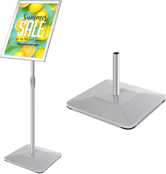 11"x17" Pedestal Poster Sign Holder Stand with Heavy Duty Solid Steel Base, Adjustable Sign Holder Standing Floor Sign Stand for Office/Store/School/Church/Public Sign Displayed Stands, Silver