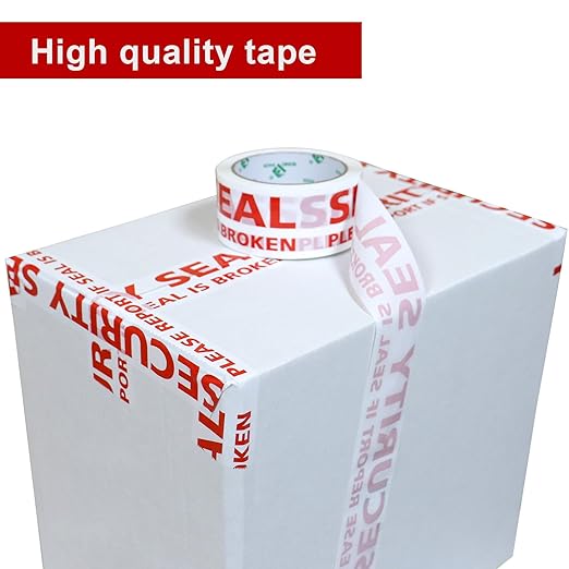 BOMEI PACK Security Seal Tape, Please Report if Seal is Broken Printing Packing Tape with Dispenser, 2.4mil 2inch x 60yds, 6Rolls Heavy Duty Fragile Tape Refills for Shipping, Moving and Sealing