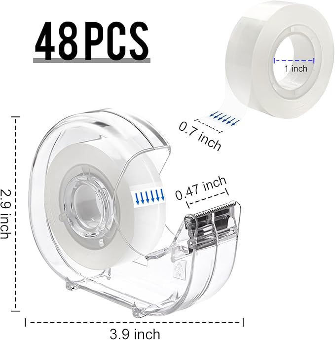 Transparent Tape with Dispenser, 0.7 in x 1000 in Clear Tapes and Refillable Dispensers, Office Tape Rolls with Dispenser Bulk for Craft Jobs, Gift Wrapping, Repairing, Home and School (48)