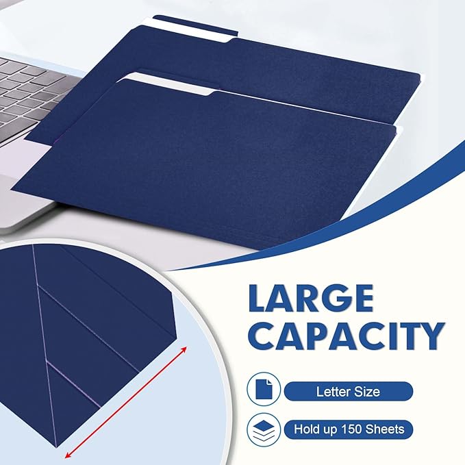 File Folder, PANDRI 120 Pack File Folder, 1/3 Cut Tab, Letter Size, Filing Folder for Office School Business, Dark Blue