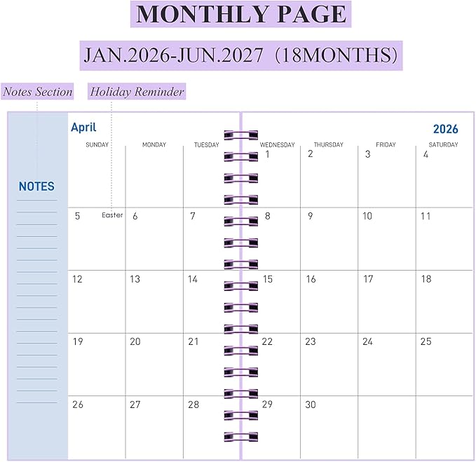 Daily Planner 2026-2027, Weekly and Monthly Planner 2026-2027 Academic Year, January 2026-June 2027 Calendar Planner, 8.2"×5.5", 18 Months, Agenda Book for Teacher, School Student (JAN.2026-JUN.2027 Light Purple)