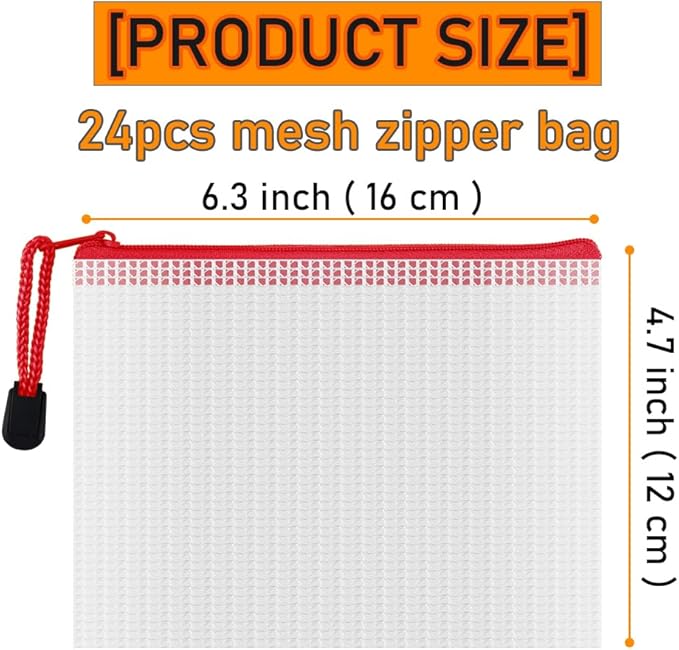 D-KINGCHY 24Pcs Zipper Storage Bags, Plastic Mesh Zippered Pouch for Organization, Waterproof Versatile Bags for Office Supplies School Travel