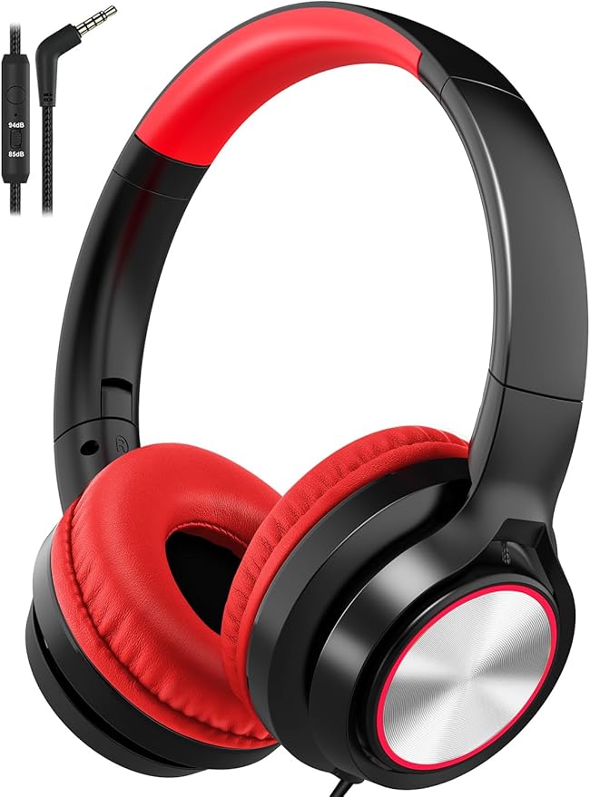 Kids Headphones with Microphone, Wired Over Ear Headsets with Limited Volume 85dB/ 94dB for Boys Girls Teens Children Online School/Travel/iPad/Tablet/Cellphone