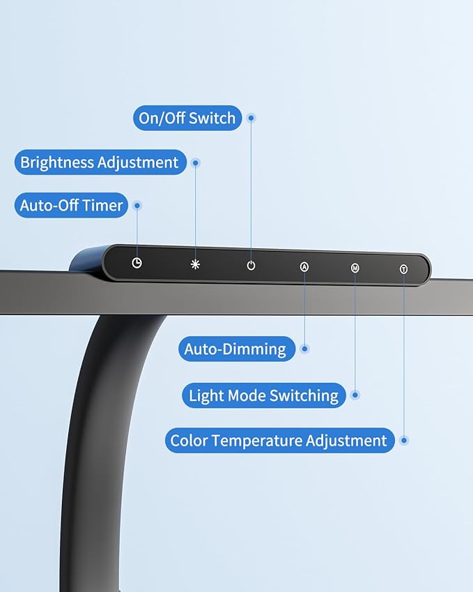 Desk Lamps for Office with Stable Base, 24W Touch Control Brightness Adjustable Tall Desk Lights, Eye-Caring Architect Task Light, Dimmable Brightness & Color Computer Lights for Desktop, Black