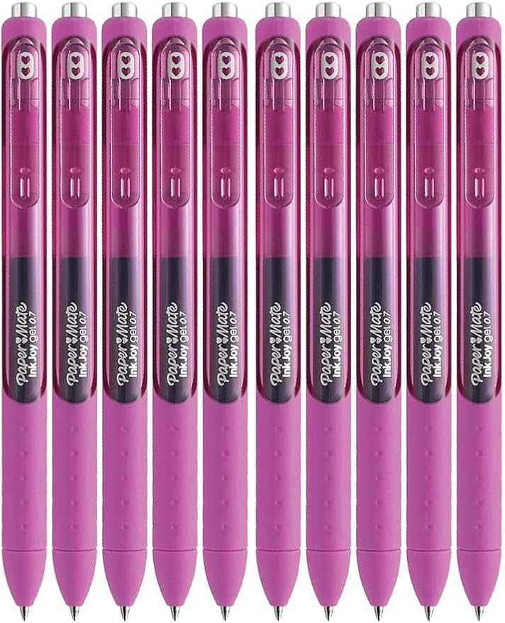 Paper Mate InkJoy Gel Pens, Berry Ink, Medium Point (0.7mm), 10 Count, Bundle with Plastic Reusable Pouch