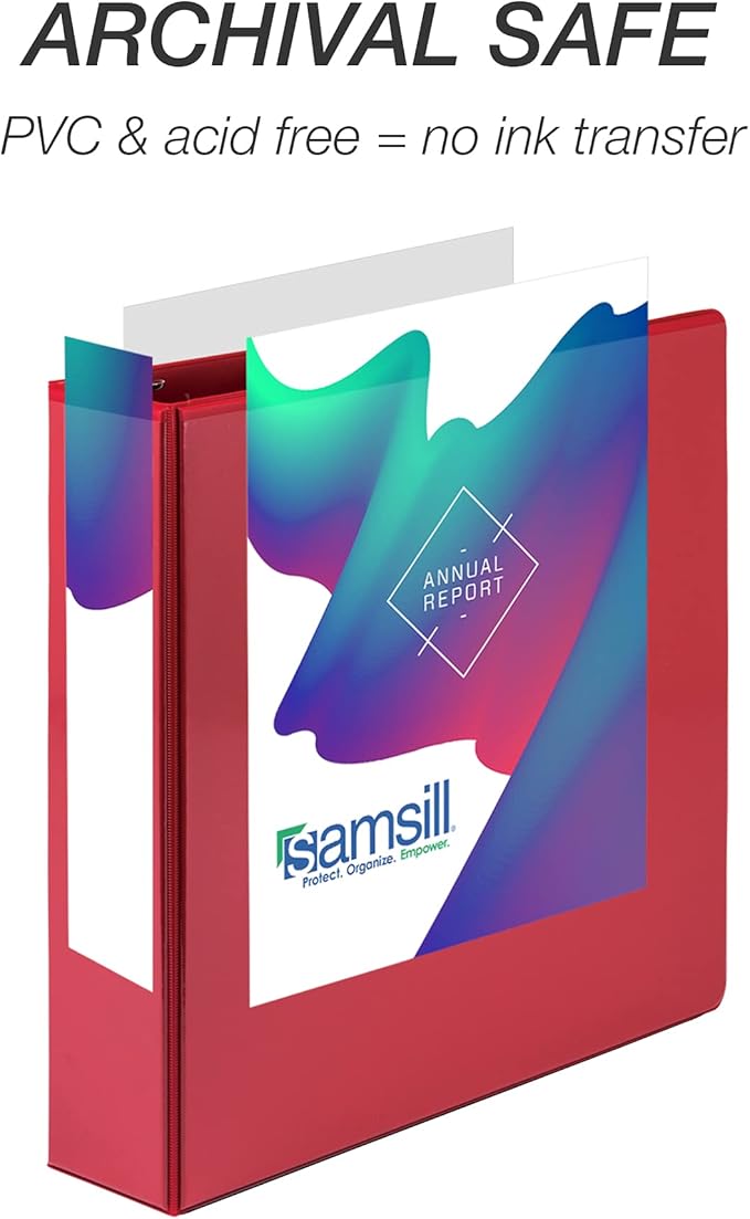 Samsill Durable 2 inch 3 Ring Binder, Made in USA, D Ring Binder, FSC 100% Recycled Chipboard, Red, 4 Pack