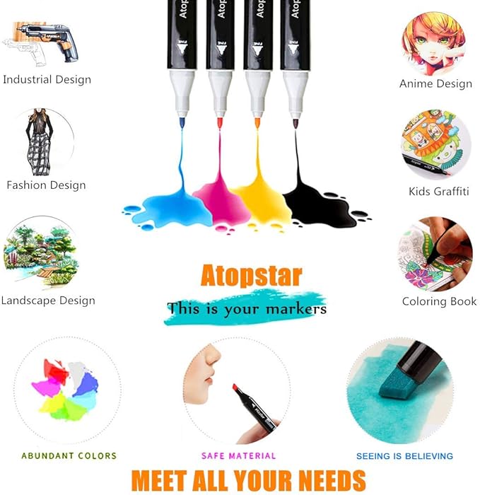 80 Colors Alcohol Markers Artist Drawing Art for Kids Dual Tip Adult Coloring Painting Supplies Perfect Boys Girls Students Adult(80 Black Shell)