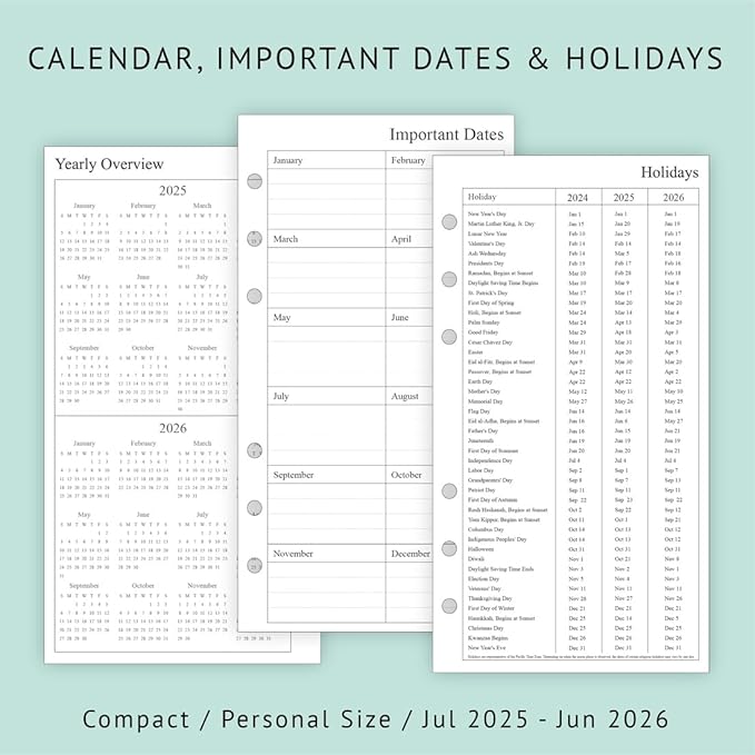 newestor 2025-2026 Weekly & Monthly Planner Refill, 3-3/4" x 6-3/4", Jul 2025 - Jun 2026, Personal/Compact/Size 3