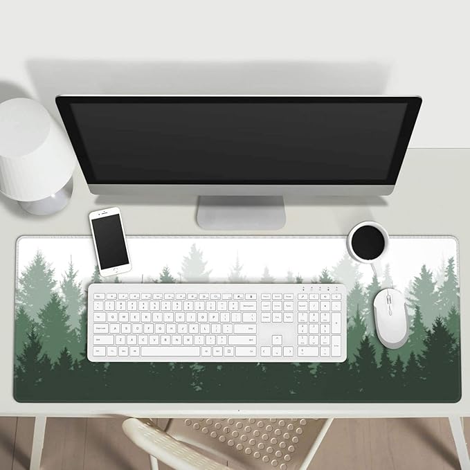 Green Tree Forest Gaming Mouse Pad Non Slip XL Large Mousepad Stitched Edge Rubber Base Desk Mat for Laptop PC Computer
