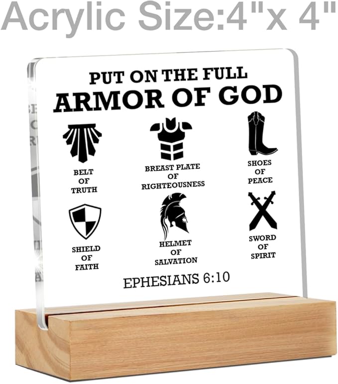 Christian Gifts for Men, Put on the Full Armor of God Bible Keepsake, Ephesians 6 10 Christian Clear Desk Decorative Sign Home Acrylic Decor