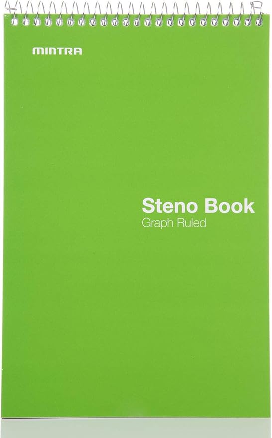 Mintra Office Steno Book - (Primary Colors, 4 Pads/Pack, Graph Ruled) - 6inx9in, 70 Sheets, Notebook for writing notes in school, university, college, work, office