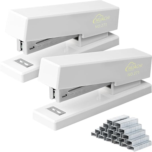 Desktop Stapler 2-Pack, Durable Office Stapler, 25 Sheet Capacity, Includes 1000 Staples for Home and Office Use (2, White)