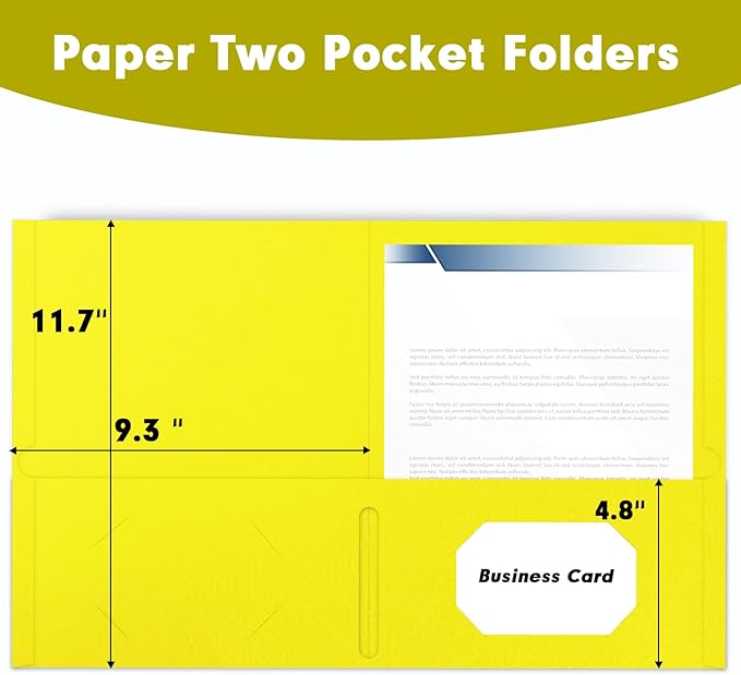 Two Pocket Folders, RAZCC 50 Pack 2 Pocket Folders Fit Letter Size Paper, Paper Folders with Pockets for School Office Business Home, Yellow