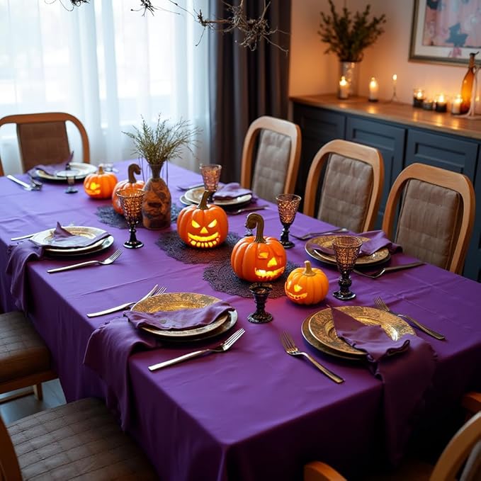 sancua Rectangle Tablecloth - 70 x 108 Inch - Stain and Wrinkle Resistant Washable Polyester Table Cloth, Decorative Fabric Table Cover for Dining Tables, Buffet Parties and Camping, Purple