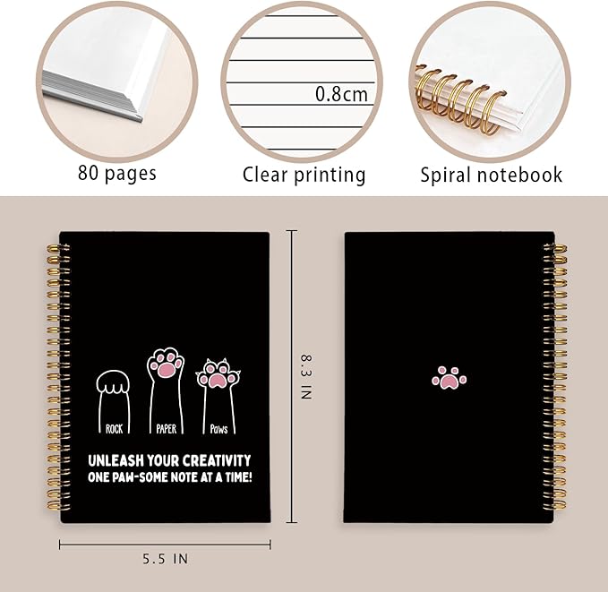 Funny Cat Paws Notebook, Cats Lover Gifts Notebooks for Note Taking, Cats Mom Lady Gifts for Women Journal, Cute Kitten Journals for Writing, Cat Office Supplies, 5.5x8.3 Inch