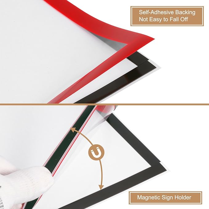 uxcell 3 Pcs Magnetic Sign Holder, 5" x 7" Self-Adhesive Magnetic Wall Signs Holder Magnetic Picture Frame Document Holder for Home Office Wall Window Displays, Red