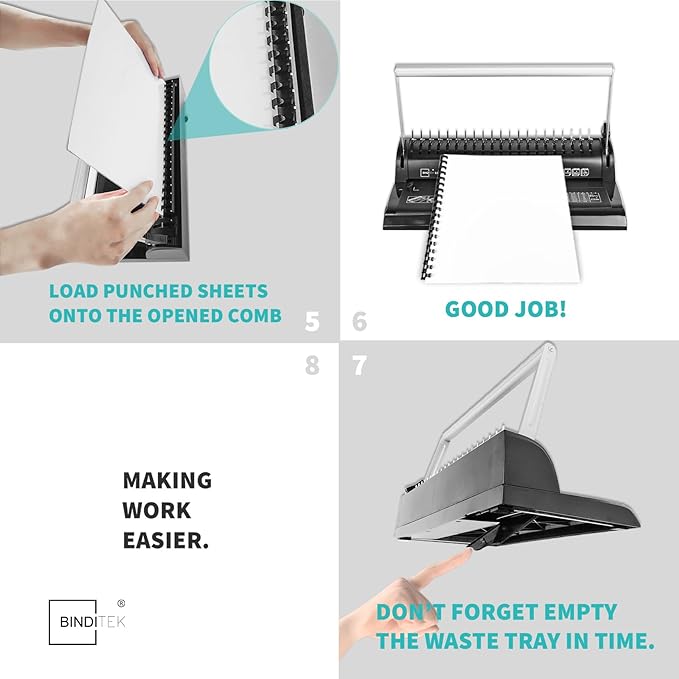 Binditek Binding Machine, 19-Hole, 145 Sheets, Comb Binder Machines with 30 PCS 1/2" Binding Combs, for Letter Size, Fixed Margin