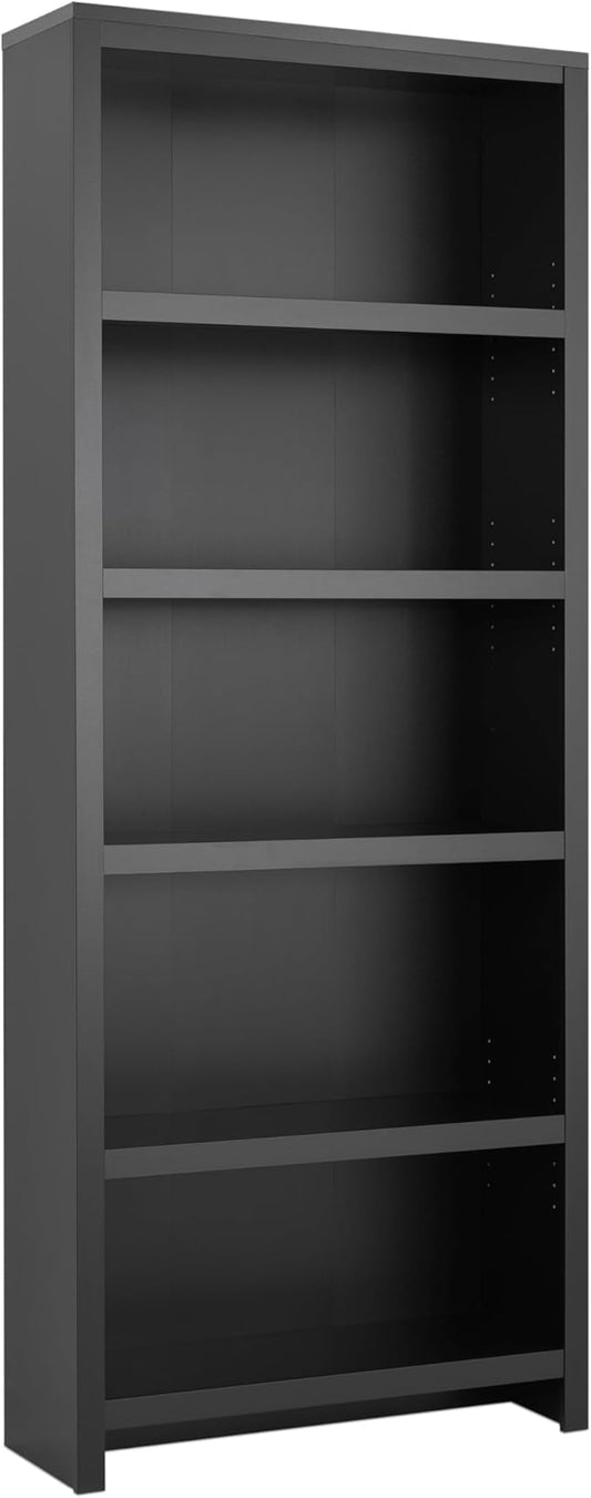 Prepac Moda 5-Tier Tall Wooden Bookcase, Black Storage Cabinet, Display Cabinet, Bookshelf with Storage Shelves 31.75" W x 80" H x 12" D for Home Office, Living Room, Bedroom Organizer