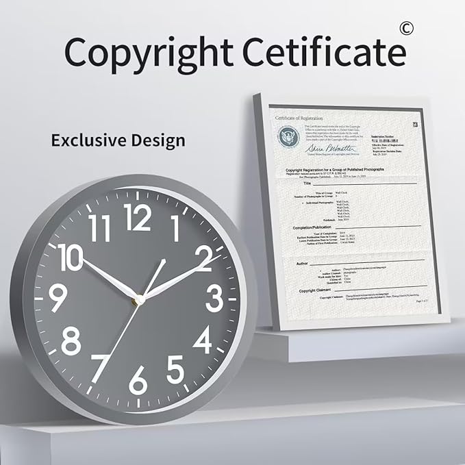 AKCISOT Wall Clock Bathroom 10 Inch Analog Small Wall Clocks Battery Operated - Silent Non Ticking Modern Simple Style Clock Decorative for Kitchen,Bedroom,Home Office,Living Room,School(Gray)