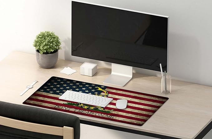 SSOIU Desk Mat,Large Mouse Pad 35.5" x 15.7" XXL Extended Gaming Mouse Pad Mat with Non-Slip Base Stitched Edge Mousepad for Computer,Office,Keyboard and Laptop - Don't Tread On Me American US Flag
