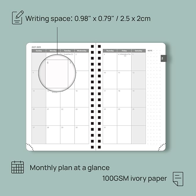 POPRUN Pocket Planner 2025-2026 (Spiral Hardcover - 4''x 6.25''), Daily Weekly and Monthly (July 2025 - June 2026) with Hourly Time Slots, for Purse, 100 GSM - Orange