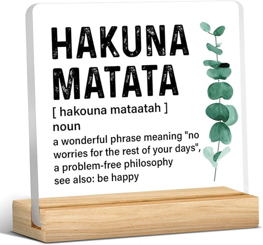 Inspirational Motivational Gifts for Men Women, Encouragement Gifts Hakuna Matata Definition Acrylic Desk Sign Decor