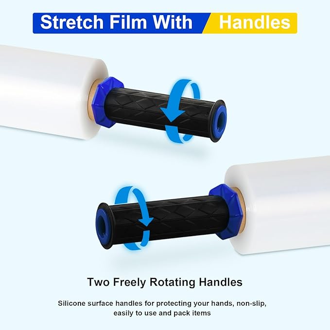 Stretch Film, RAZCC Stretch Wrap Industrial Strength, Shrink Wrap for Pallet Wrap, Heavy Duty Clear Plastic Wrap with Handles, Moving Wrapping Plastic Roll, 15" x 1000 Ft Per Roll, 60 Gauge, 2 Pack
