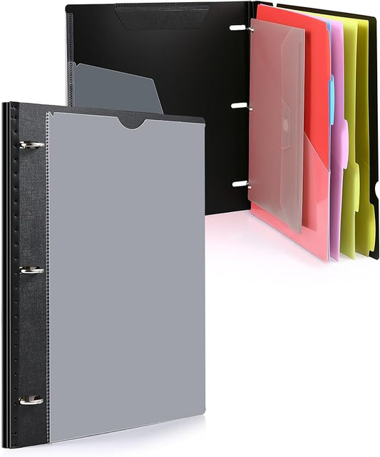 WOT I Telescoping Project Organizer, Refillable Binder with Dividers and Pockets, 13 Pocket Folders, 1 Inch 3 Ring Binder, Black