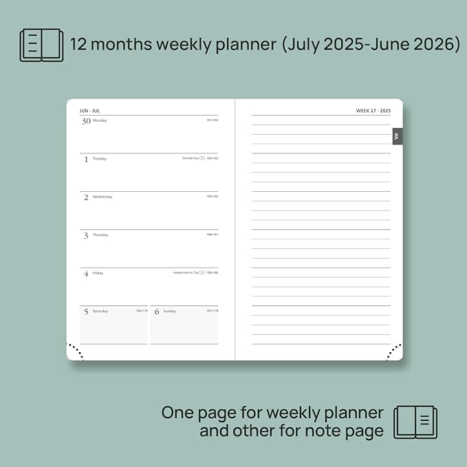 POPRUN Planner 2025-2026 Weekly Notebook for Purse(Pocket Size 4''x 6.25'') Small Academic Calendar (JUL.25 - JUN.26) with Monthly Tabs, Leather Soft Cover, Inner Pocket, 100 GSM - Royal Blue