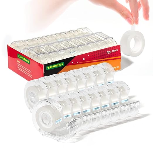 Clear Tape, Transparent, Gift Wrapping Tape for Home Store School Office Supplies 7/10 X 1000 Inches 16 Rolls with Dispensers