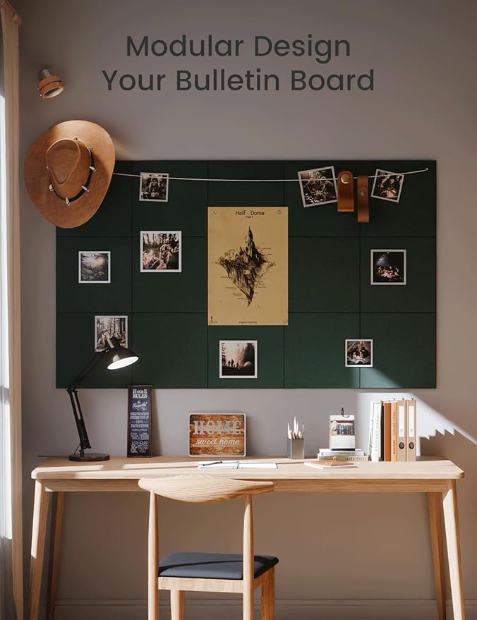 Large Felt Bulletin Board 48" x 36" Cork Board Alternative-12 Pack with 70 Safe Removable Adhesive Tabs, Cork Boards for Walls Cork Board for Home Office Classroom Pin Board (Aurora Green)